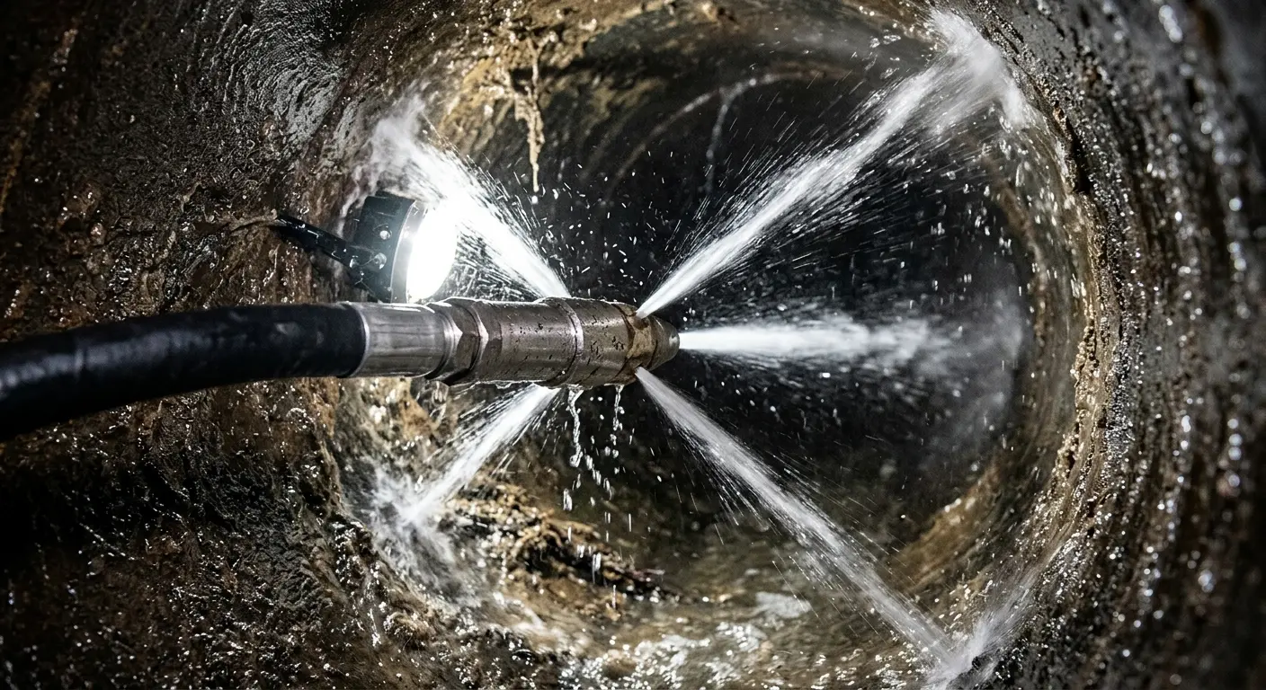 High-pressure hydro jetting nozzle cleaning sewer pipe for Storm Drain Cleaning in Fredericksburg